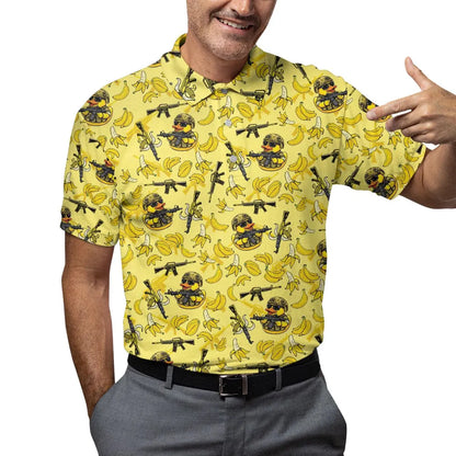 Men's Banana Duck Golf Polo, Vintage Hawaiian Style Shirt