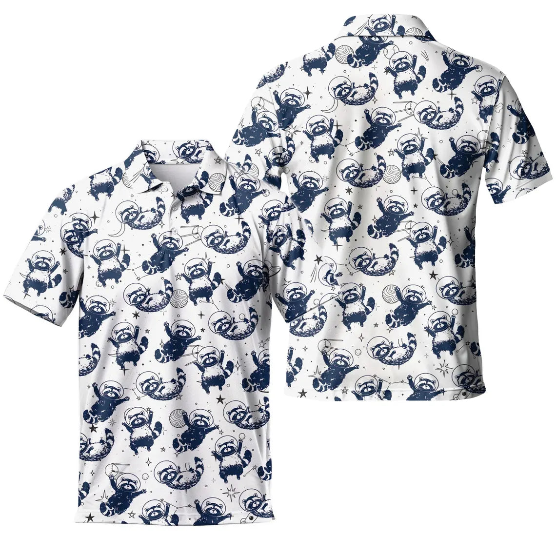 Men's Galaxy Raccoon Hawaiian Golf Polo Shirt, Funny Space Animal Print