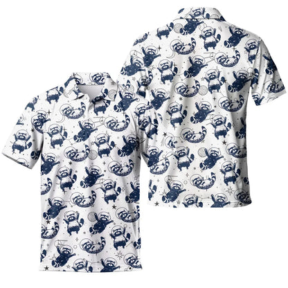 Men's Galaxy Raccoon Hawaiian Golf Polo Shirt, Funny Space Animal Print