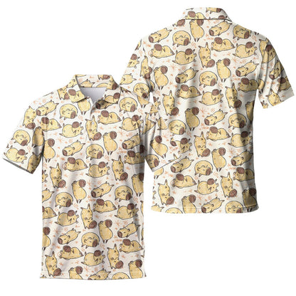 Men's Capybara Print Polo Shirt – Vintage Pattern Short Sleeve Golf Top