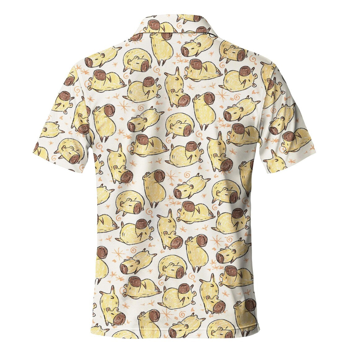 Men's Capybara Print Polo Shirt – Vintage Pattern Short Sleeve Golf Top