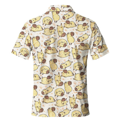 Men's Capybara Print Polo Shirt – Vintage Pattern Short Sleeve Golf Top