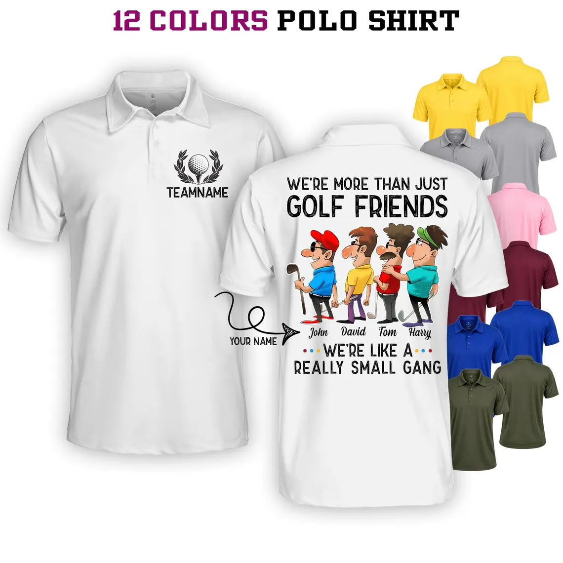 Funny Golf Team Polo Shirt for Men, Golf Friends Shirt Personalized Name