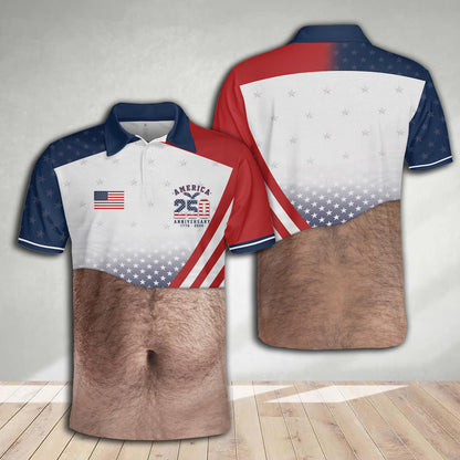Funny USA 250th Anniversary Polo Shirt 1776-2026, Patriotic Beer Belly Abs Illusion Golf Shirt