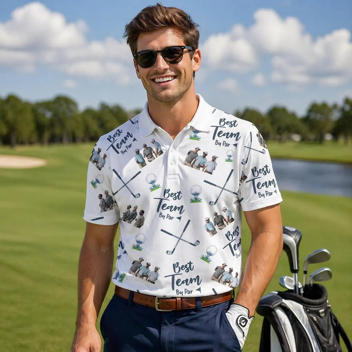 Personalized Photo Golf Polo Shirt for Dad, Best Team By Par Polo, Father's Day Gift for Golfer