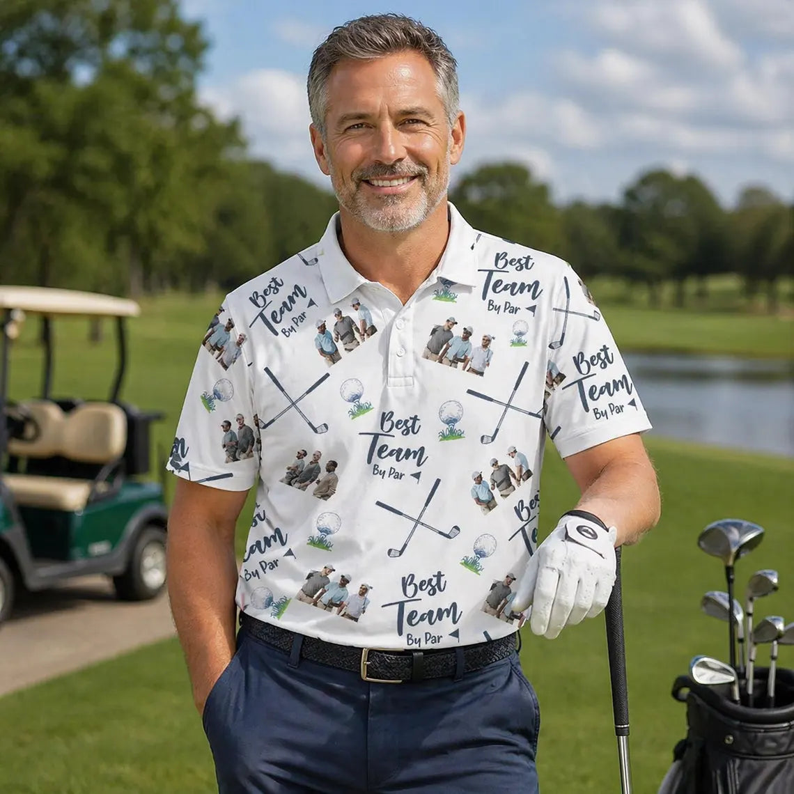 Personalized Photo Golf Polo Shirt for Dad, Best Team By Par Polo, Father's Day Gift for Golfer