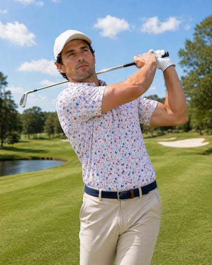 USA Patriotic Golf Polo Shirt 4th of July Shirt American Flag Fireworks Polo Independence Day Red White Blue Golf Shirt USA 1776 Polo Tee