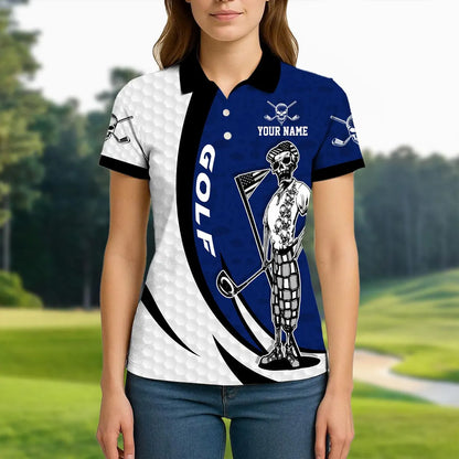 Golf Skeleton Golfer Player Multicolor Customized Name, Team Name 3D Polo Shirt