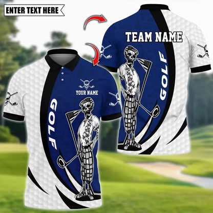 Golf Skeleton Golfer Player Multicolor Customized Name, Team Name 3D Polo Shirt