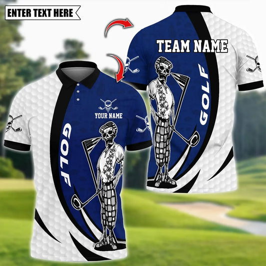 Golf Skeleton Golfer Player Multicolor Customized Name, Team Name 3D Polo Shirt