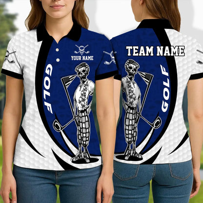 Golf Skeleton Golfer Player Multicolor Customized Name, Team Name 3D Polo Shirt