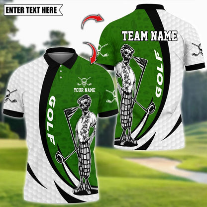 Golf Skeleton Golfer Player Multicolor Customized Name, Team Name 3D Polo Shirt