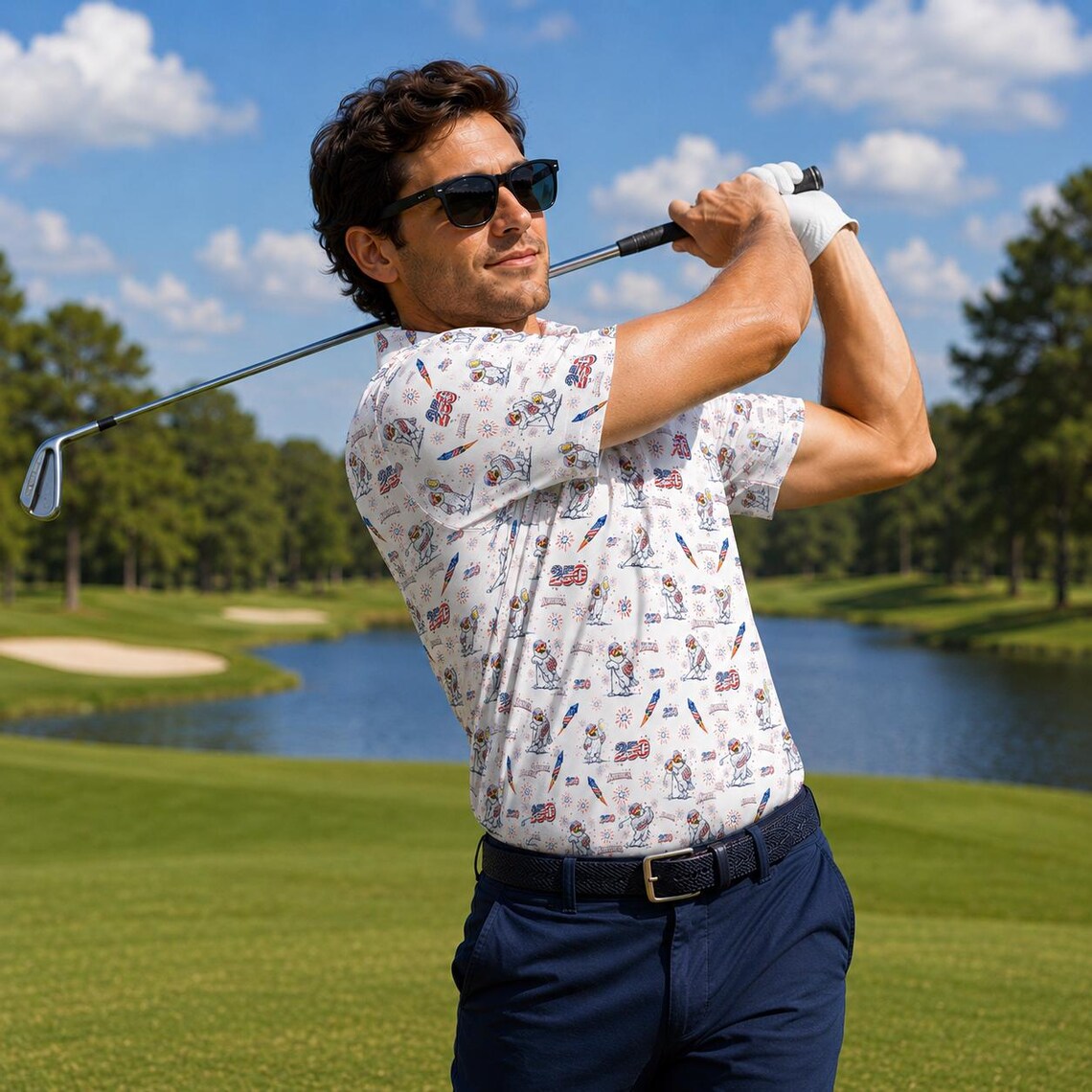 Patriotic Eagle Golf Polo Shirt, USA 250 Independence Day Polo