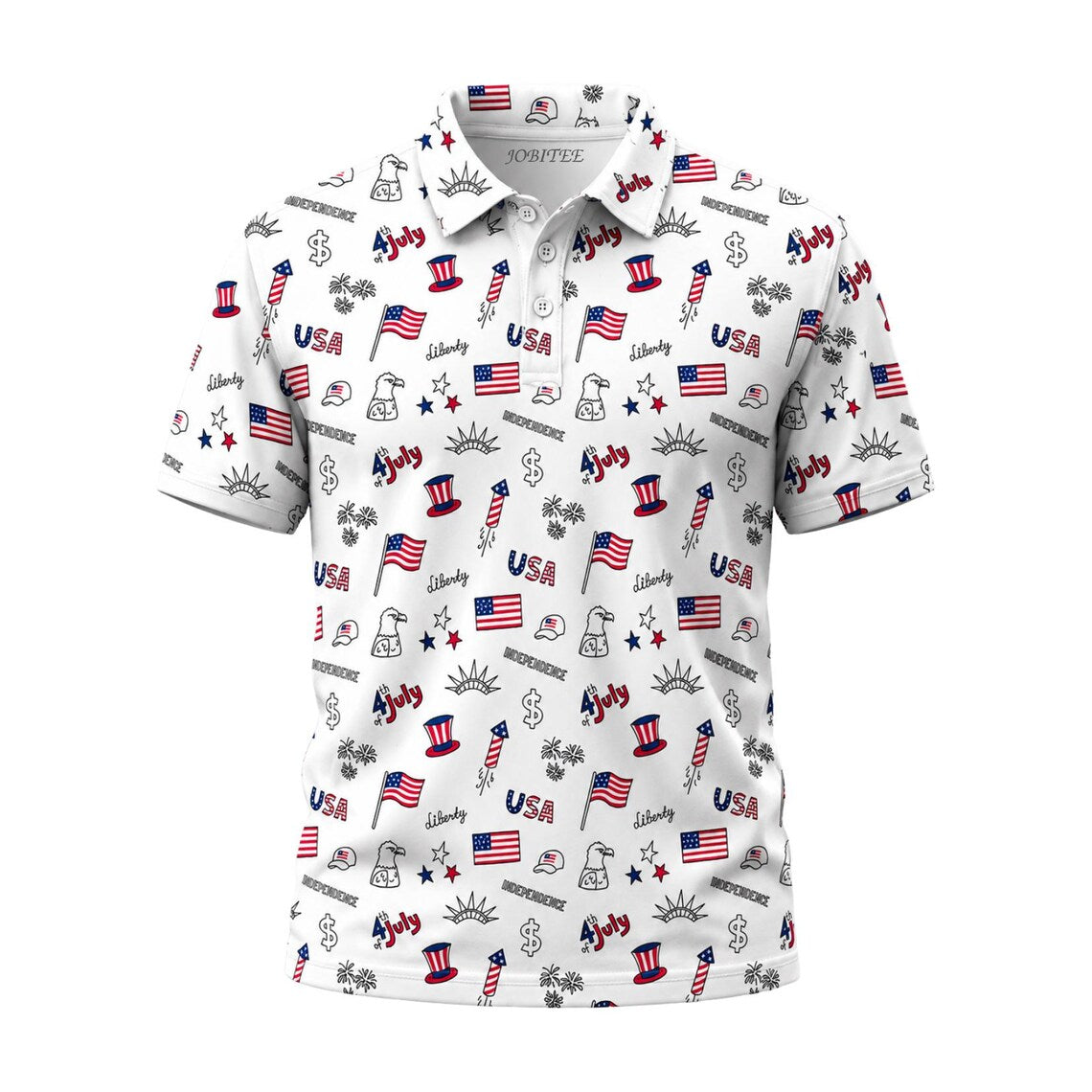 4th of July Golf Polo Shirt, Patriotic USA Polo for Men, American Flag Independence Day Shirt