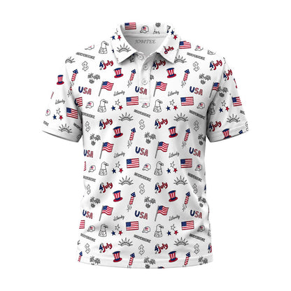 4th of July Golf Polo Shirt, Patriotic USA Polo for Men, American Flag Independence Day Shirt