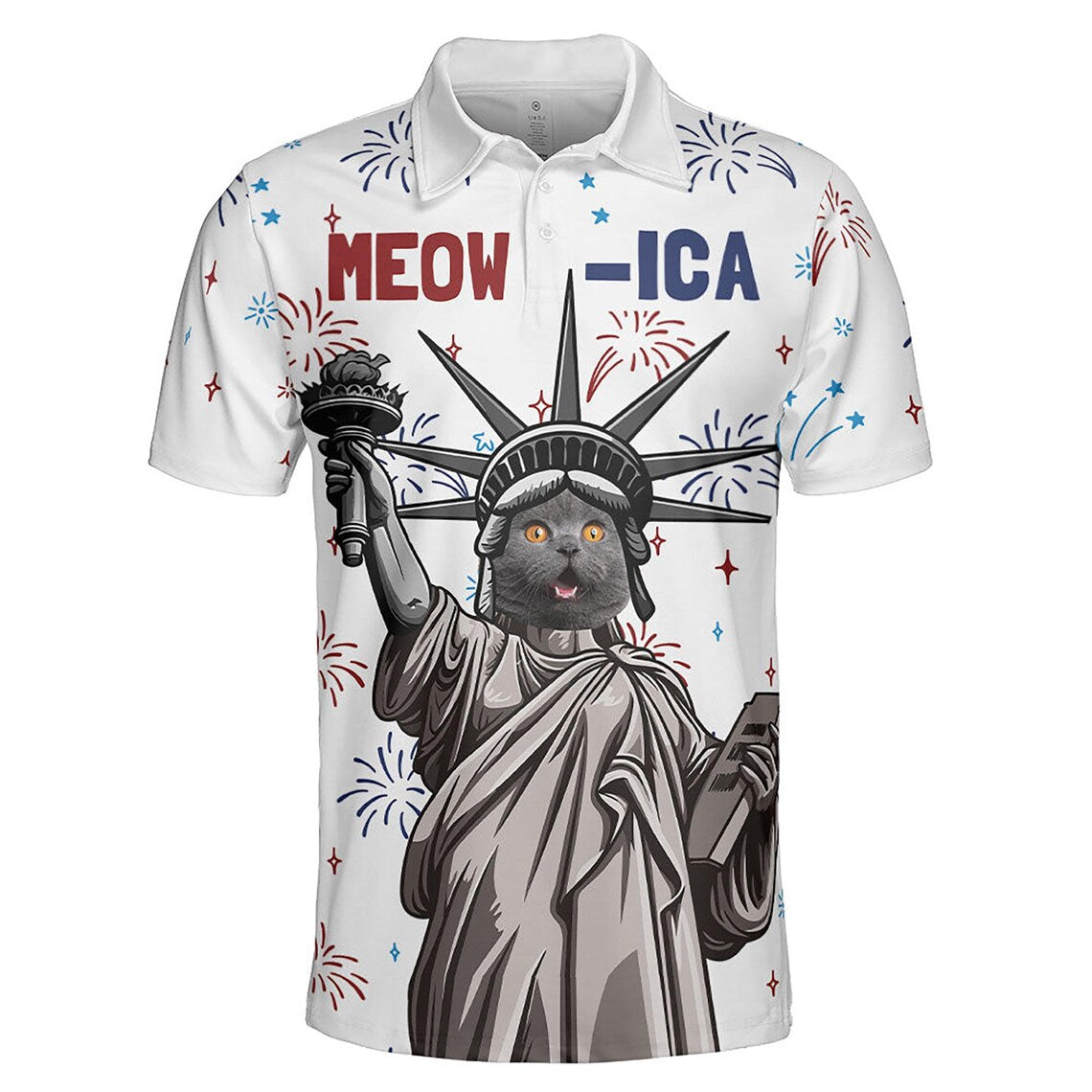 Patriotic Meowica Personalized Photo Polo Shirt, Custom Cat Photo Polo