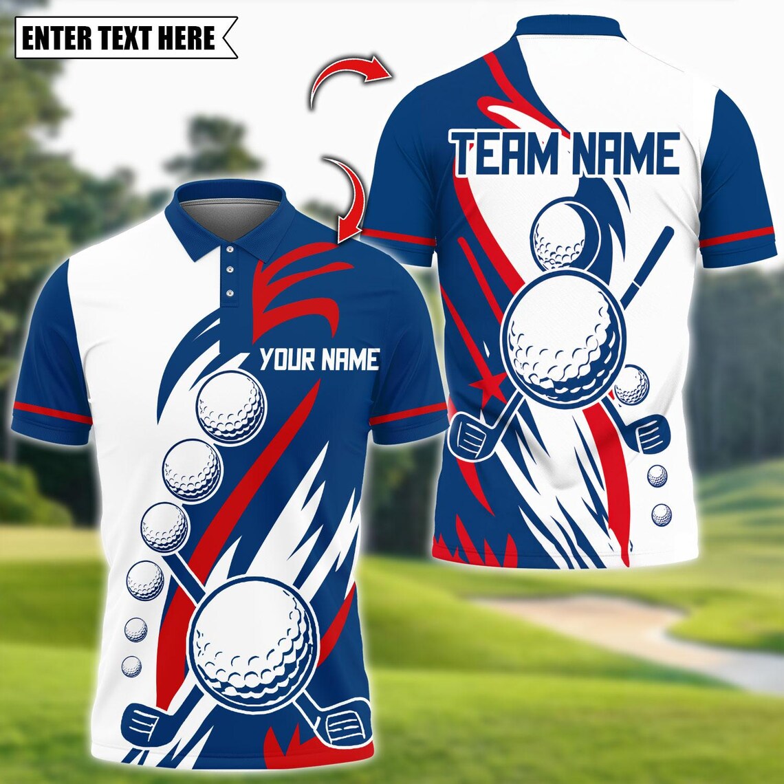 Golf American Flag Design Customized Name, Team Name 3D Polo Shirt