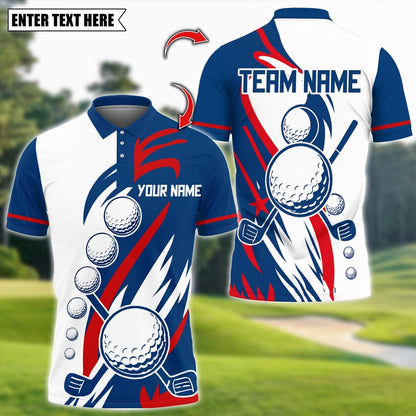 Golf American Flag Design Customized Name, Team Name 3D Polo Shirt