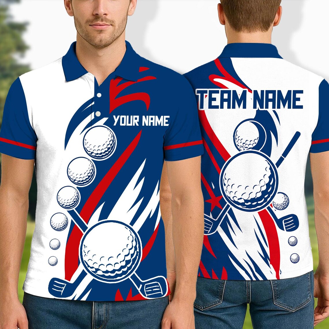 Golf American Flag Design Customized Name, Team Name 3D Polo Shirt