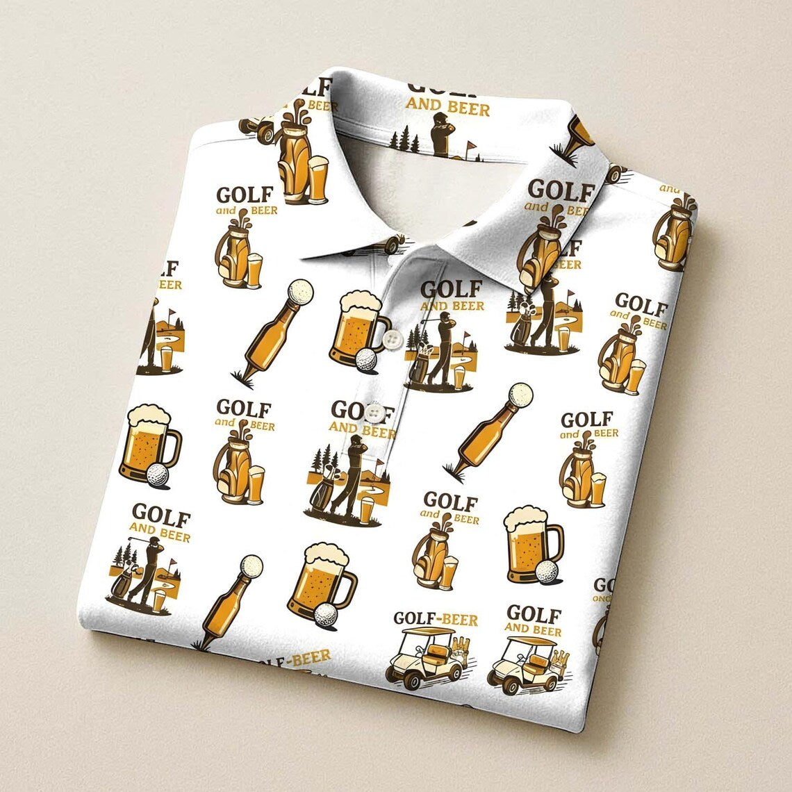 Custom Golf Polo Shirt, Funny Pattern Golf And Beer Design