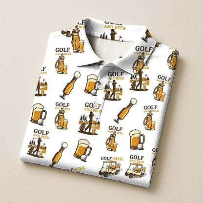 Custom Golf Polo Shirt, Funny Pattern Golf And Beer Design