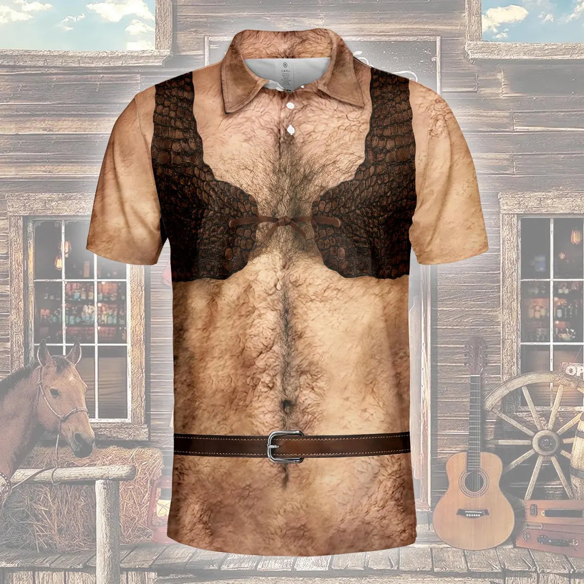 Funny Men’s Polo Shirt, Chest Hair Costume Shirt, Novelty Humor Tee, Gag Gift Polo for Men