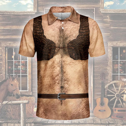 Funny Men’s Polo Shirt, Chest Hair Costume Shirt, Novelty Humor Tee, Gag Gift Polo for Men