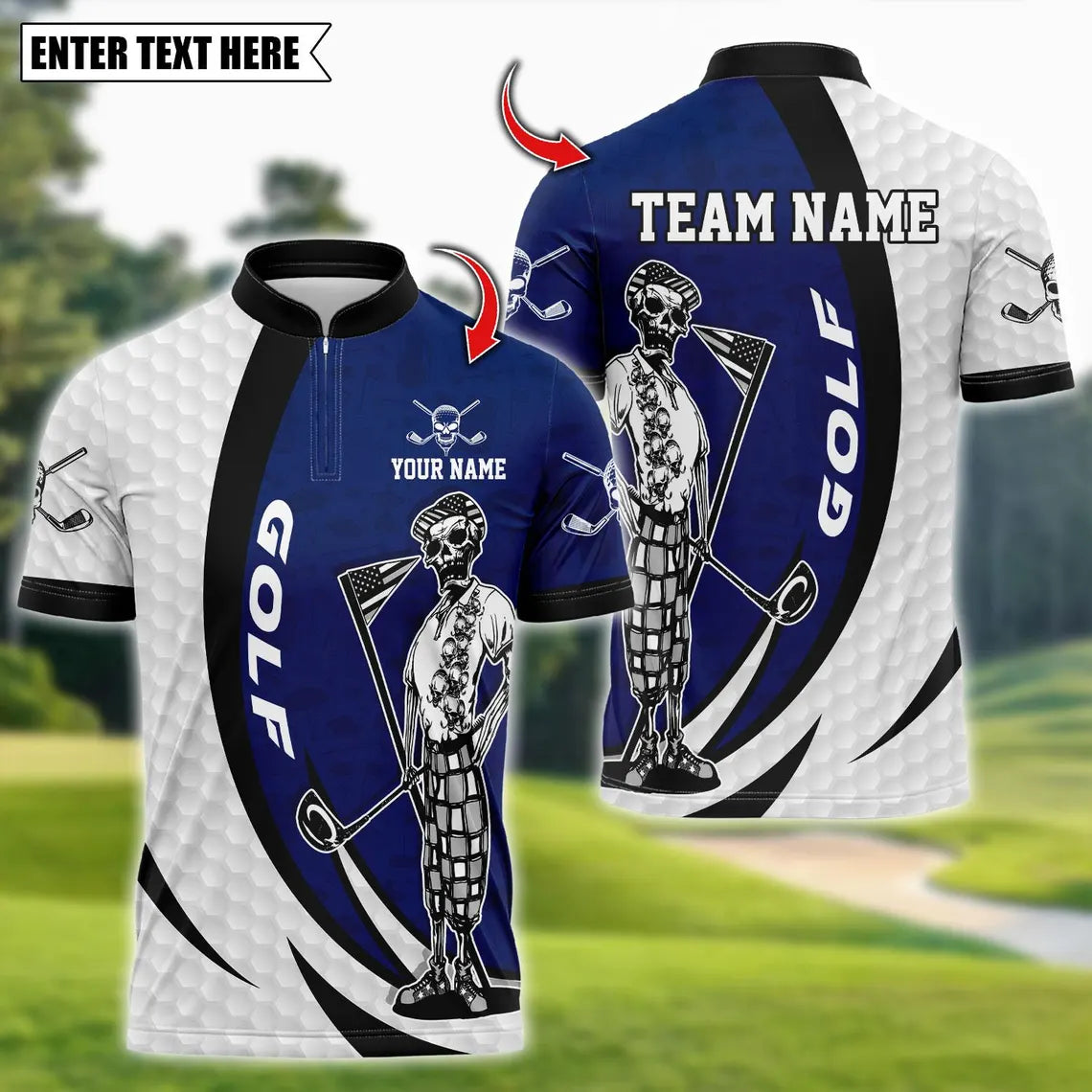 Golf Skeleton Golfer Player Multicolor Customized Name, Team Name 3D Polo Shirt