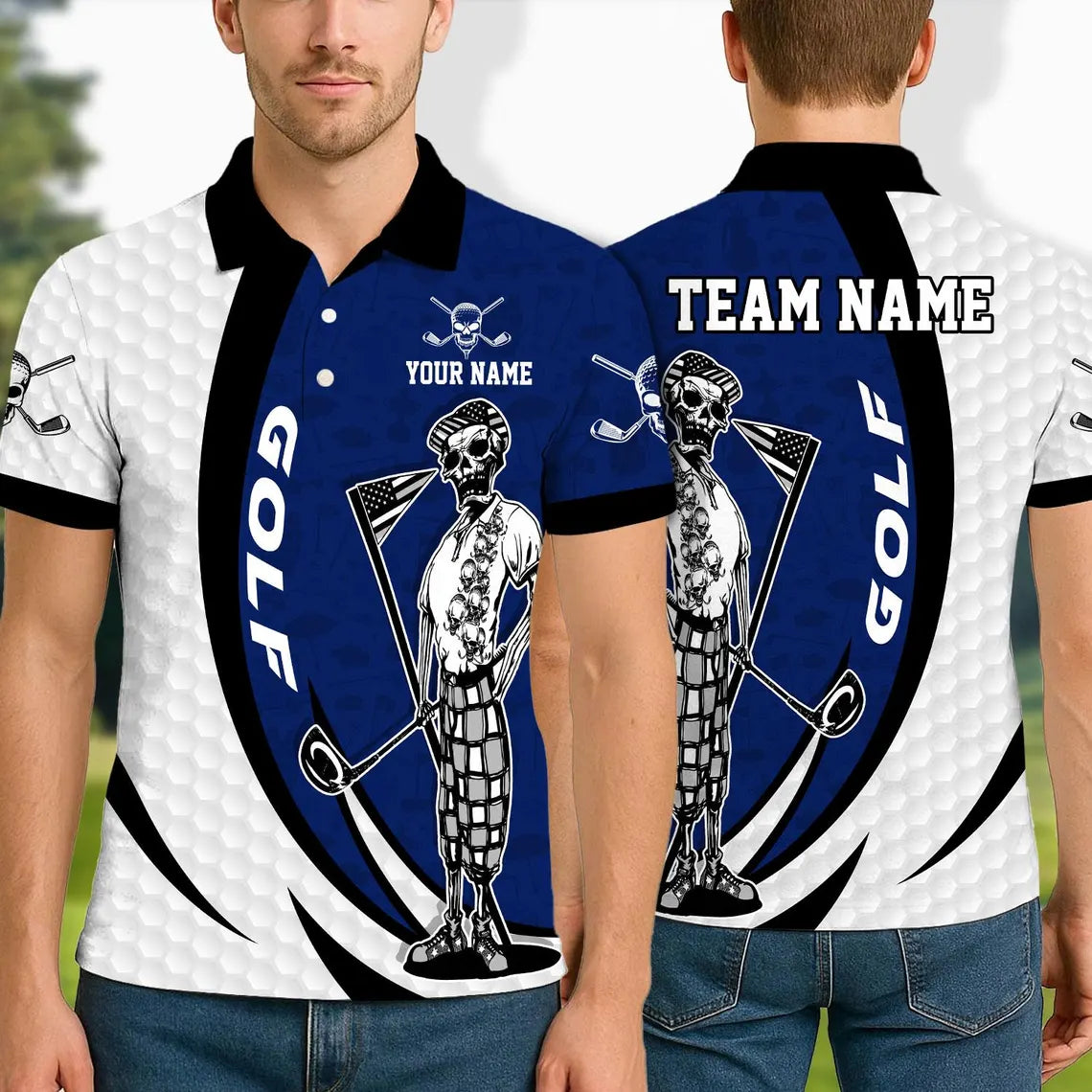 Golf Skeleton Golfer Player Multicolor Customized Name, Team Name 3D Polo Shirt