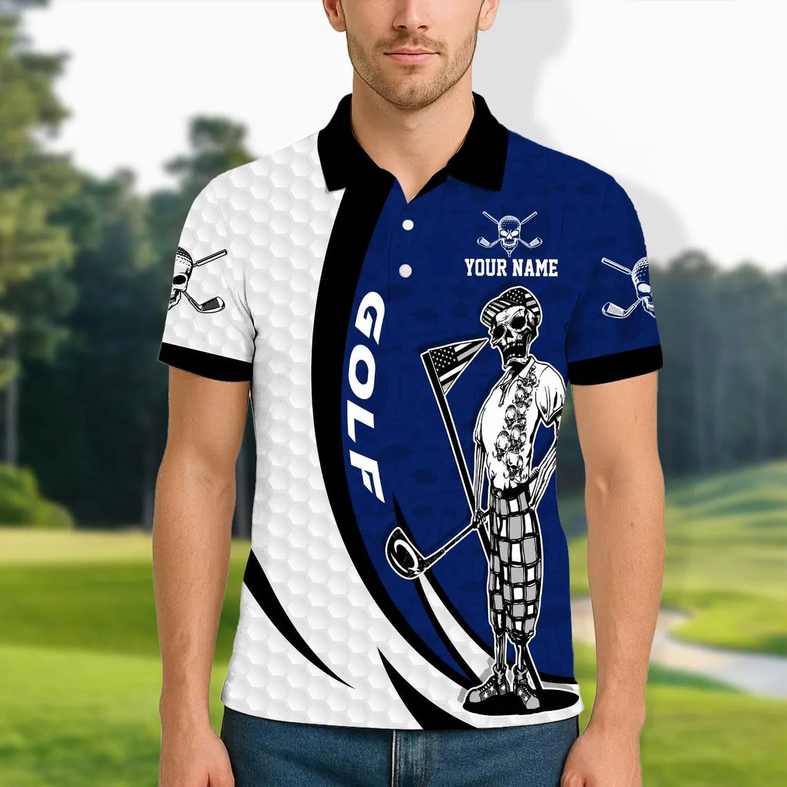Golf Skeleton Golfer Player Multicolor Customized Name, Team Name 3D Polo Shirt