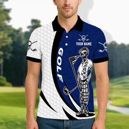 Golf Skeleton Golfer Player Multicolor Customized Name, Team Name 3D Polo Shirt
