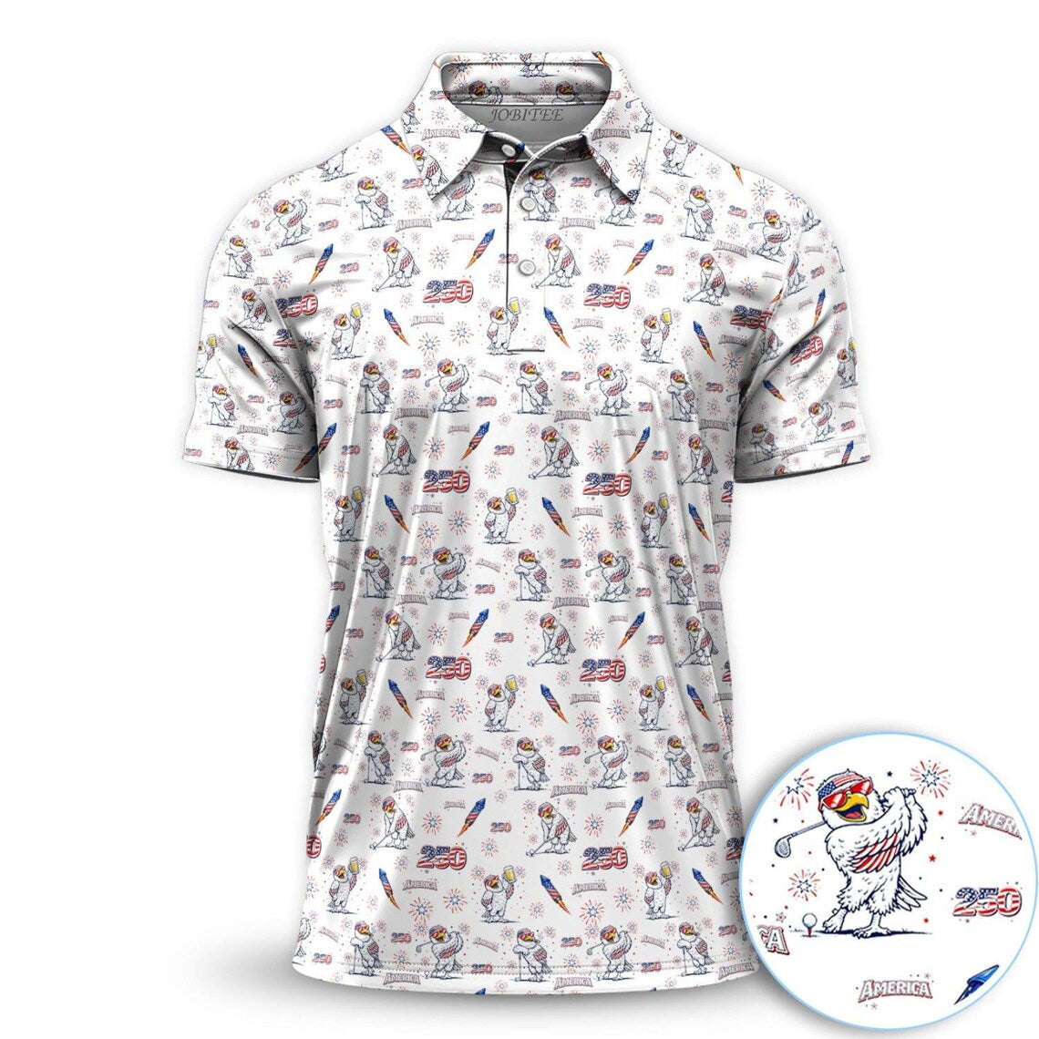Patriotic Eagle Golf Polo Shirt, USA 250 Independence Day Polo