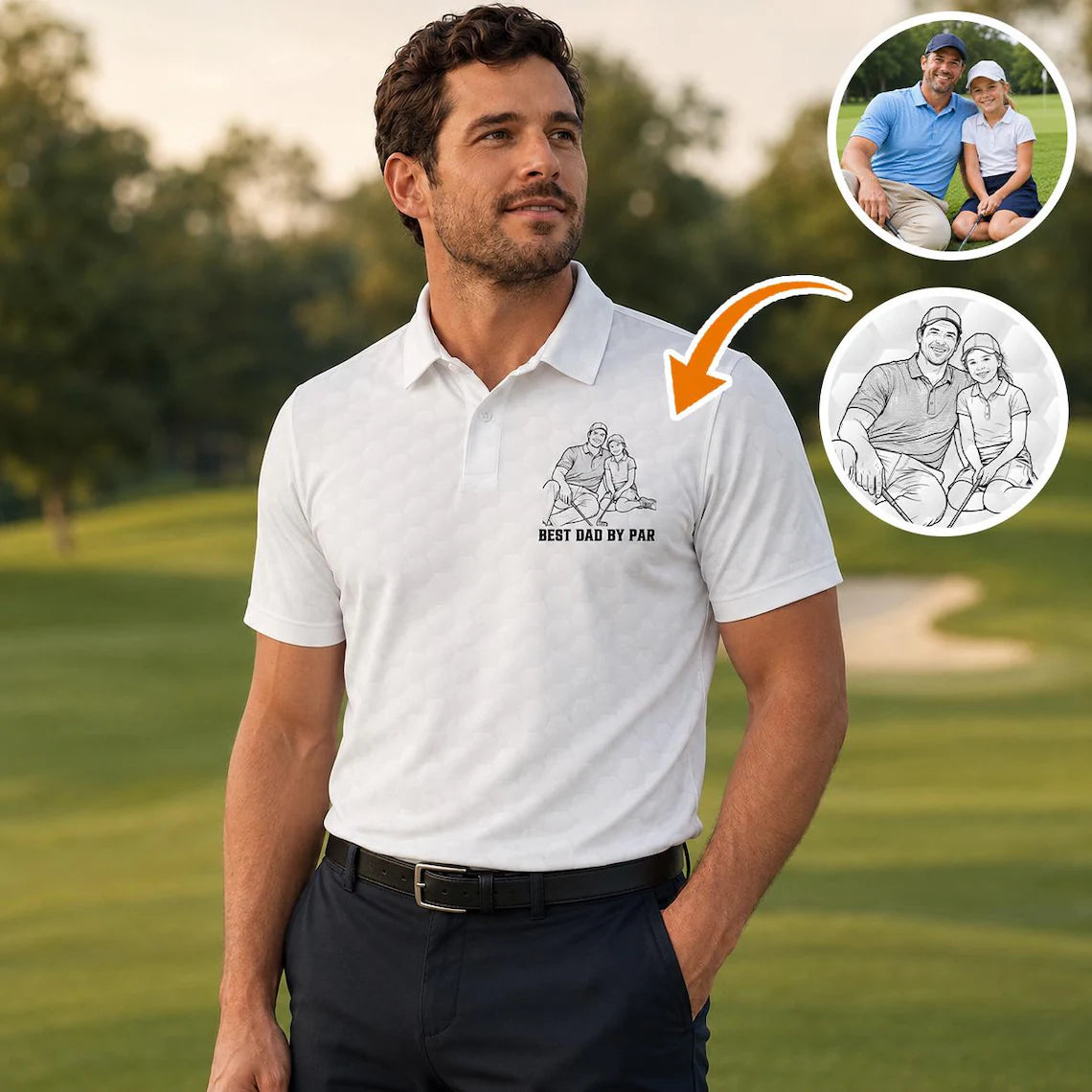 Personalized Best Dad By Par Sketch Line Art Polo Shirt, Father's Day Gift For Husband