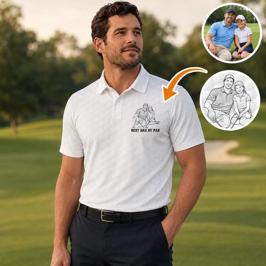 Personalized Best Dad By Par Sketch Line Art Polo Shirt, Father's Day Gift For Husband