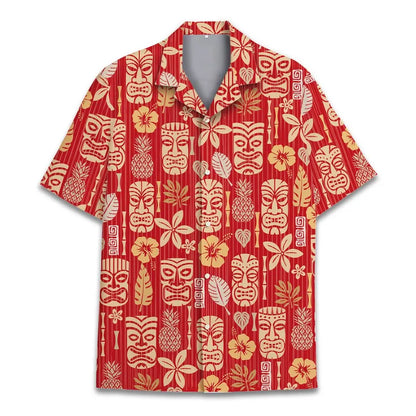 Colorful Tiki Aloha Shirt, Short Sleeve Button-Down Summer Shirt