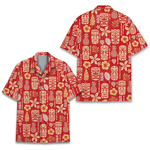 Colorful Tiki Aloha Shirt, Short Sleeve Button-Down Summer Shirt
