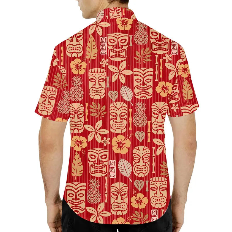 Colorful Tiki Aloha Shirt, Short Sleeve Button-Down Summer Shirt