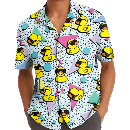 Duck Hawaiian Shirt: Mens Button Down, 80s Print