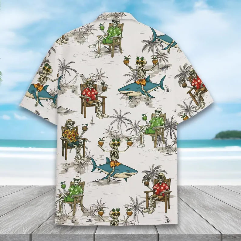 Shark Skeleton Hawaiian Shirt, Funny Beach Button Shirt
