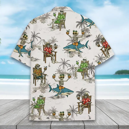 Shark Skeleton Hawaiian Shirt, Funny Beach Button Shirt