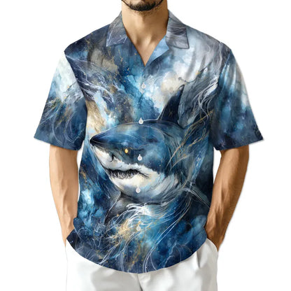 Blue Shark Hawaiian Shirt, Ocean Shark Aloha Shirt