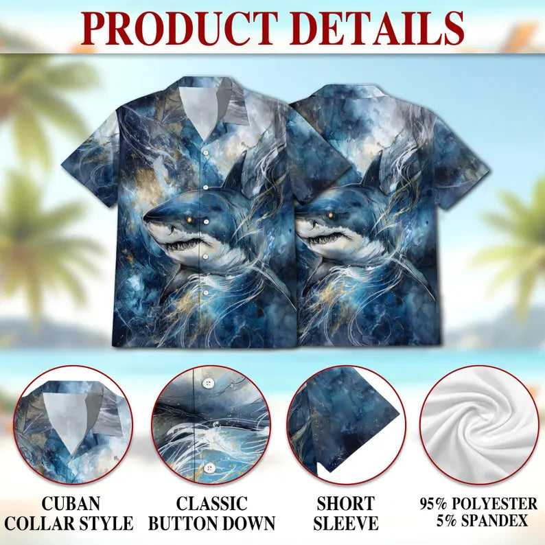 Blue Shark Hawaiian Shirt, Ocean Shark Aloha Shirt