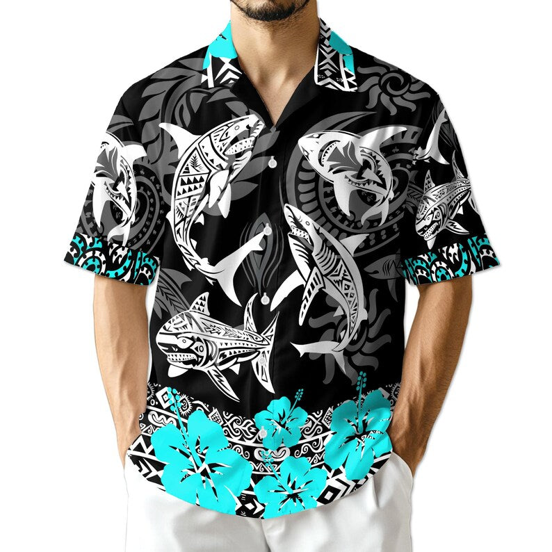 Tribal Shark Hawaiian Shirt, Polynesian Shark Aloha Shirt