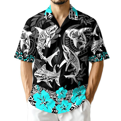 Tribal Shark Hawaiian Shirt, Polynesian Shark Aloha Shirt