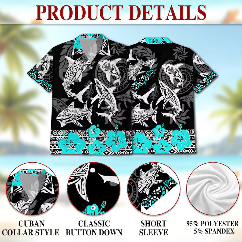 Tribal Shark Hawaiian Shirt, Polynesian Shark Aloha Shirt