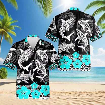 Tribal Shark Hawaiian Shirt, Polynesian Shark Aloha Shirt