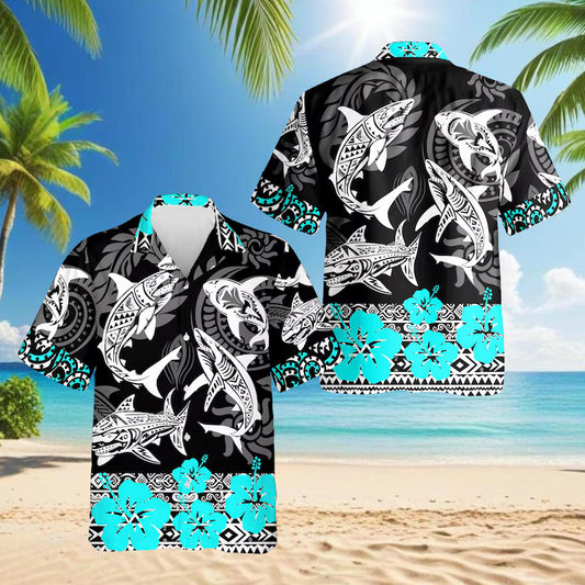 Tribal Shark Hawaiian Shirt, Polynesian Shark Aloha Shirt