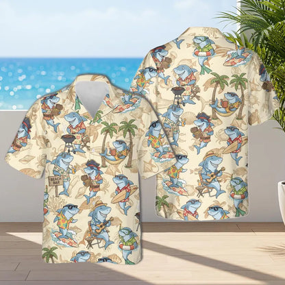 Shark Summer Hawaiian Shirt, Funny Shark Beach Party Print