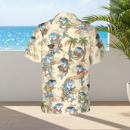 Shark Summer Hawaiian Shirt, Funny Shark Beach Party Print