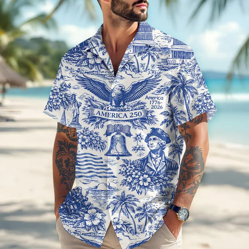 America 250 Years of America Celebration Button Hawaiian Shirt